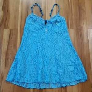 Cacique Intimates Nylon Blue Lace Babydoll Keyhole Lingerie Size 14/16